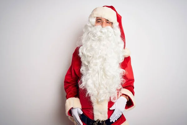 Hombre Guapo Mediana Edad Con Traje Santa Pie Sobre Fondo —  Fotos de Stock