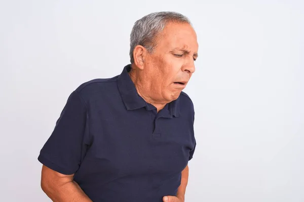 Senior Grey Haired Man Wearing Black Casual Polo Standing Isolated — Stock Photo, Image