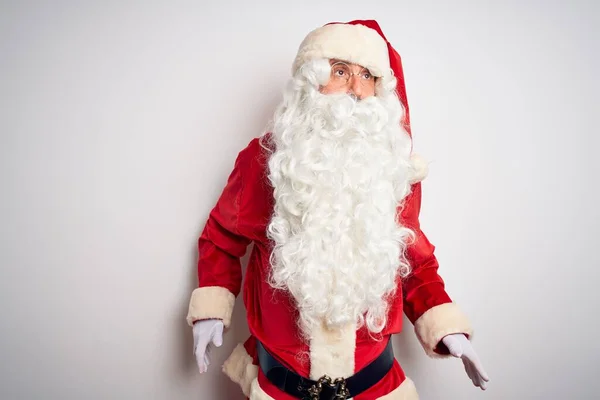 Middle Age Handsome Man Wearing Santa Costume Standing Isolated White — Stock Photo, Image