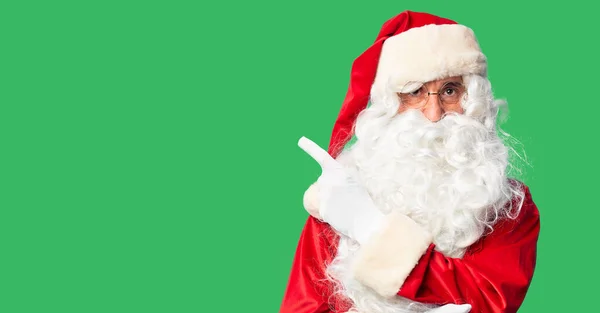 Orta Yaşlı Yakışıklı Noel Baba Kostümü Sakal Takmış Elini Kaldırmış — Stok fotoğraf