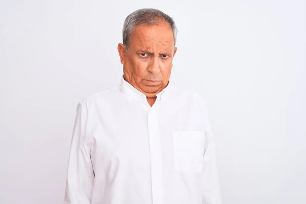 Hombre Mayor Pelo Gris Con Camisa Elegante Pie Sobre Fondo —  Fotos de Stock