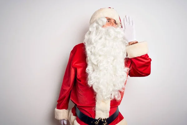 Homem Bonito Meia Idade Vestindo Traje Papai Noel Sobre Fundo — Fotografia de Stock