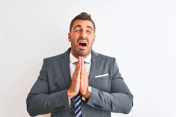 Joven Hombre Negocios Guapo Vistiendo Traje Corbata Sobre Fondo Aislado — Foto de Stock