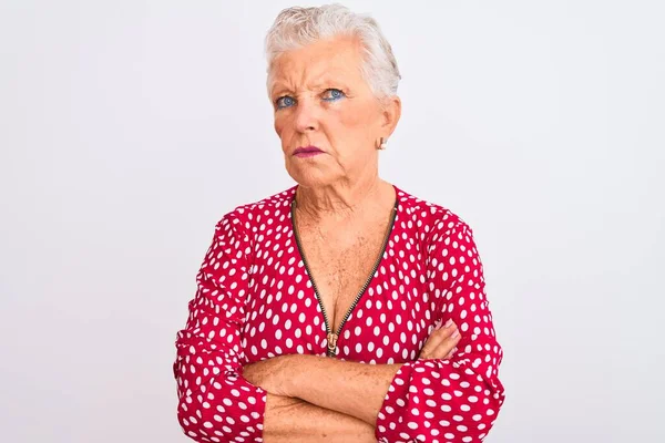 Senior Grey Haired Woman Wearing Red Casual Jacket Standing Isolated — Stock Photo, Image