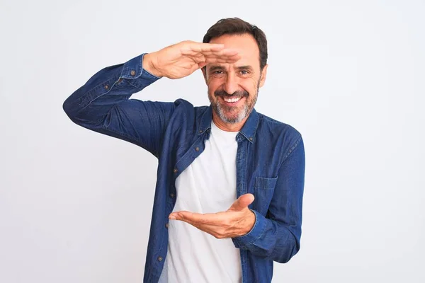 Middle Age Handsome Man Wearing Blue Denim Shirt Standing Isolated — Stock Photo, Image