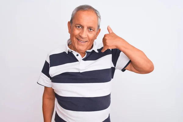 Senior Grey Haired Man Wearing Casual Striped Polo Standing Isolated — Stock Photo, Image