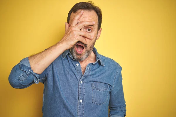 Hombre Mayor Guapo Mediana Edad Con Pelo Gris Sobre Fondo —  Fotos de Stock