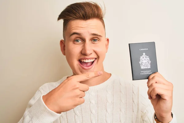 Young Handsome Man Holding Canada Canadian Passport Isolated White Background — Stock Photo, Image