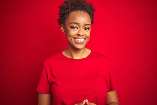 Young Beautiful African American Woman Afro Hair Isolated Red Background — Stock Photo, Image