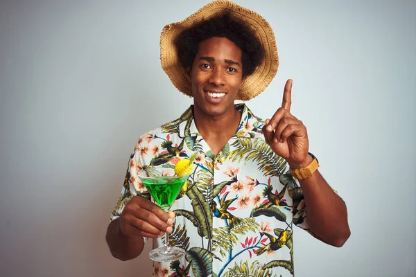 Afro Homme Vacances Portant Chapeau Été Cocktail Boire Sur Fond — Photo