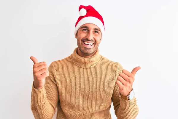 Mladý Pohledný Muž Oblečený Vánočního Svetru Roláku Nad Osamělým Nápisem — Stock fotografie
