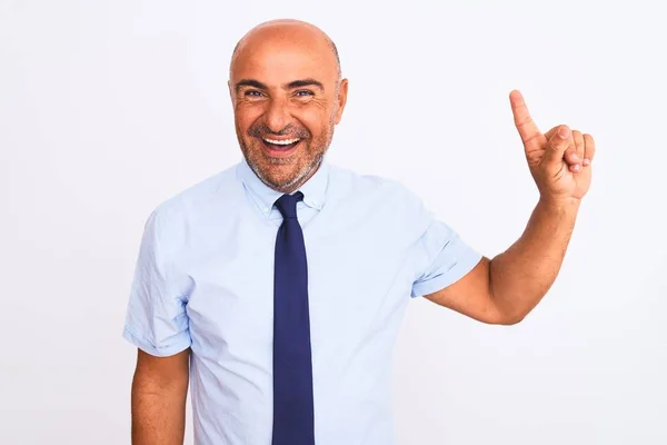 Middle Age Businessman Wearing Tie Standing Isolated White Background Showing — Stock Photo, Image