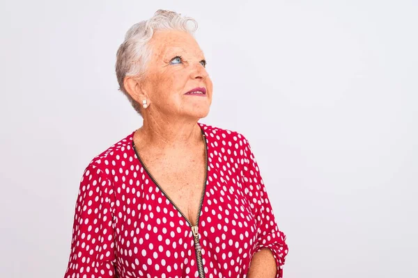 Senior Grey Haired Woman Wearing Red Casual Jacket Standing Isolated — Stock Photo, Image