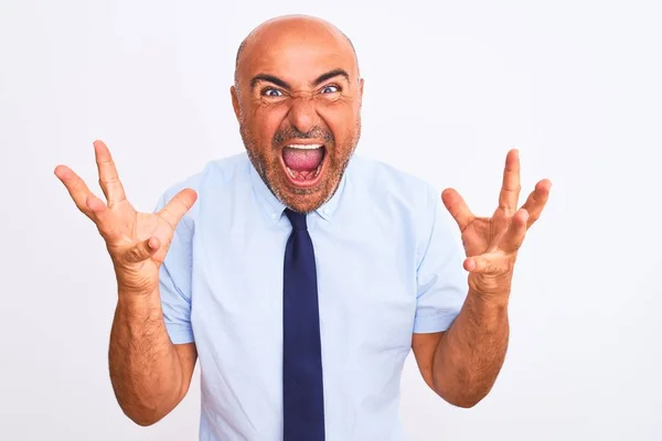 Hombre Negocios Mediana Edad Con Corbata Pie Sobre Fondo Blanco —  Fotos de Stock