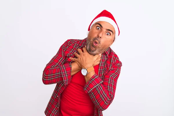 Hombre Mediana Edad Con Sombrero Santa Navidad Pie Sobre Fondo — Foto de Stock