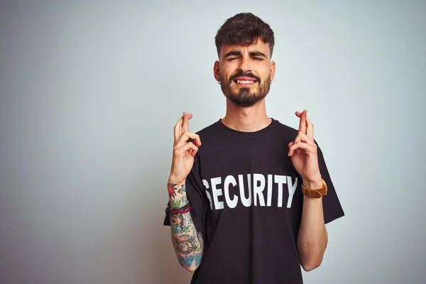 Young Safeguard Man Tattoo Wering Security Uniform Isolated White Background — 스톡 사진
