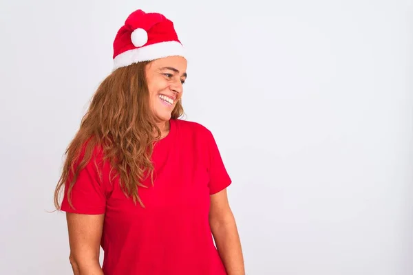 Donna Matura Mezza Età Che Indossa Cappello Natale Sfondo Isolato — Foto Stock