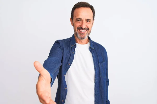 Middle Age Handsome Man Wearing Blue Denim Shirt Standing Isolated — Stock Photo, Image