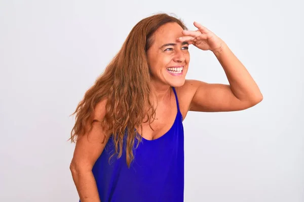 Mulher Madura Meia Idade Sobre Fundo Isolado Branco Muito Feliz — Fotografia de Stock