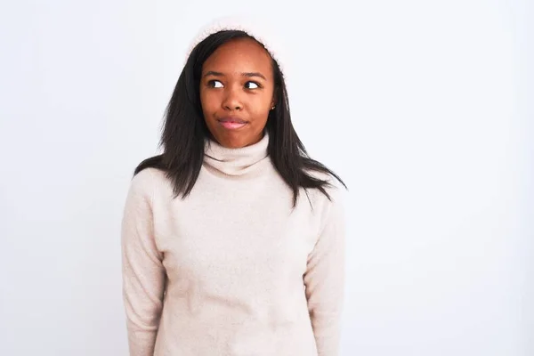 Beautiful Young African American Woman Wearing Turtleneck Sweater Winter Hat — Stock Photo, Image