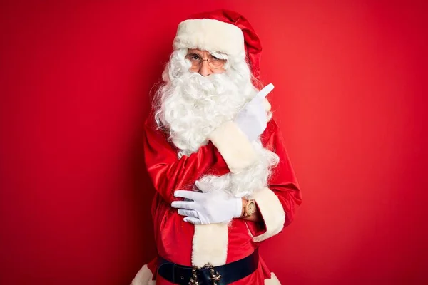 Hombre Guapo Mediana Edad Con Traje Santa Pie Sobre Fondo —  Fotos de Stock