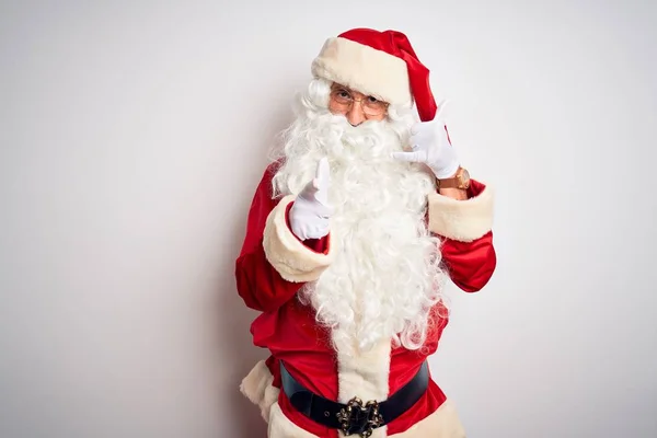 Hombre Guapo Mediana Edad Vistiendo Traje Santa Pie Sobre Fondo —  Fotos de Stock