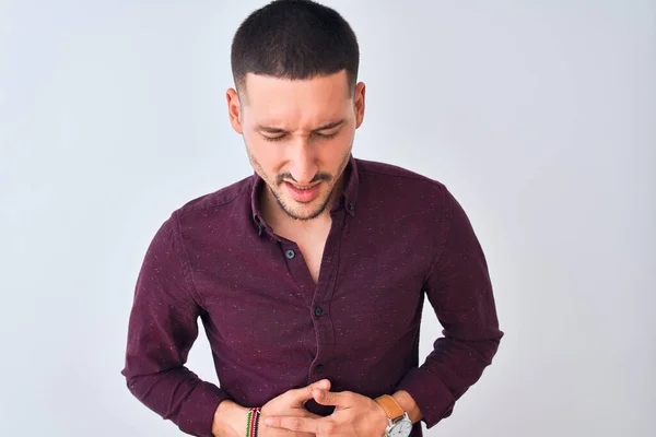 Young Handsome Business Man Standing Isolated Background Hand Stomach Because — 스톡 사진