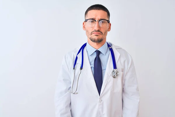 Young Doctor Man Wearing Stethoscope Isolated Background Depressed Worry Distress — Stock Photo, Image