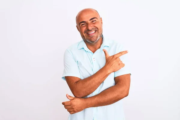 Middelbare Leeftijd Knappe Man Dragen Casual Shirt Staan Geïsoleerde Witte — Stockfoto