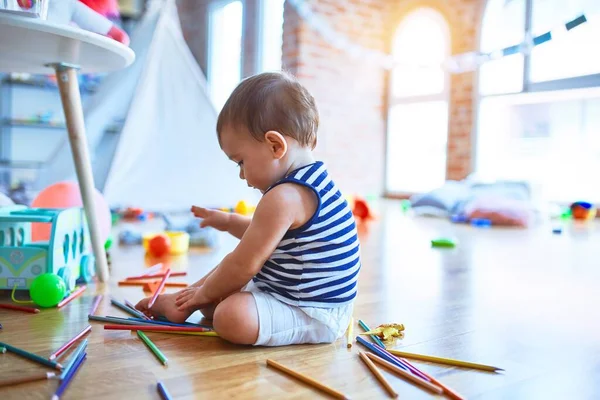 Adorable Toddler Playing Lots Toys Kindergarten — Stock Photo, Image
