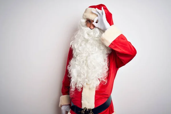 Homem Bonito Meia Idade Vestindo Traje Papai Noel Sobre Fundo — Fotografia de Stock