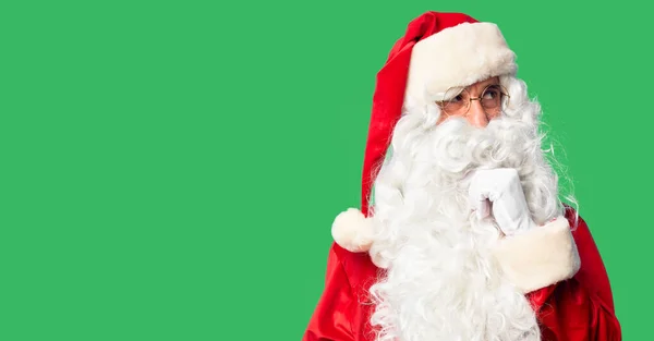 Homem Bonito Meia Idade Vestindo Traje Papai Noel Barba Com — Fotografia de Stock