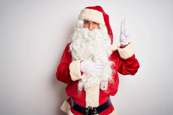 Middle Age Handsome Man Wearing Santa Costume Standing Isolated White — Stock Photo, Image