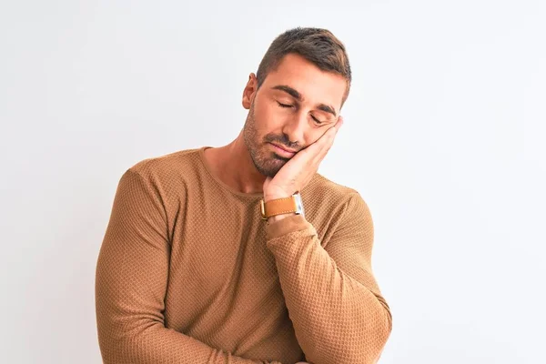 Jovem Bonito Homem Elegante Vestindo Camisola Inverno Sobre Fundo Isolado — Fotografia de Stock