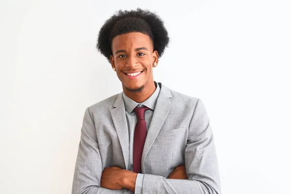 Junger Afrikanisch Amerikanischer Geschäftsmann Anzug Der Vor Isoliertem Weißem Hintergrund — Stockfoto