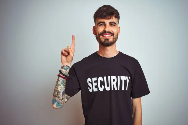 Young Safeguard Man Tattoo Wering Security Uniform Isolated White Background — 스톡 사진