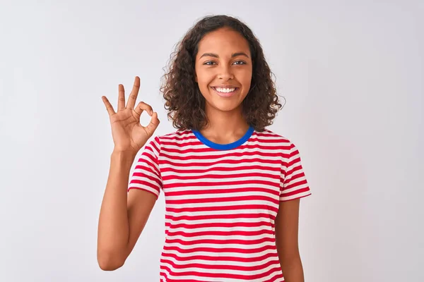 Jeune Femme Brésilienne Portant Shirt Rayures Rouges Debout Sur Fond — Photo