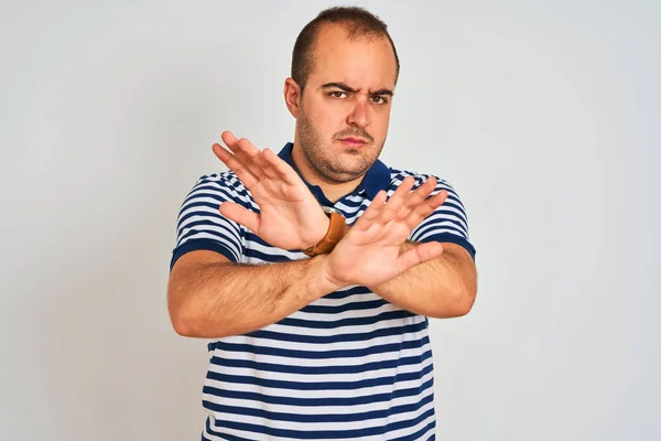 Young Man Wearing Casual Striped Polo Standing Isolated White Background — Stock Photo, Image