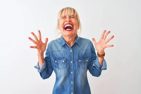 Middle Age Woman Wearing Casual Denim Shirt Standing Isolated White — Stock Photo, Image