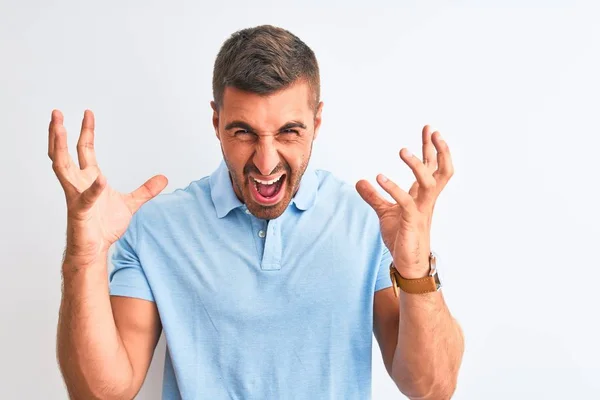 Jeune Homme Élégant Beau Portant Shirt Bleu Sur Fond Isolé — Photo