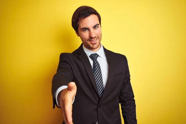 Joven Hombre Negocios Guapo Con Traje Corbata Pie Sobre Fondo — Foto de Stock