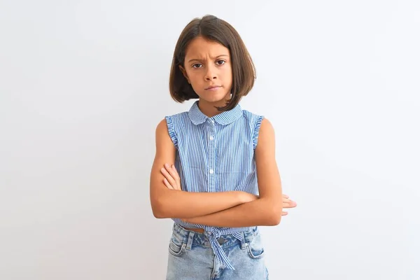 Jovem Menina Bonita Vestindo Camisa Casual Azul Sobre Fundo Branco — Fotografia de Stock