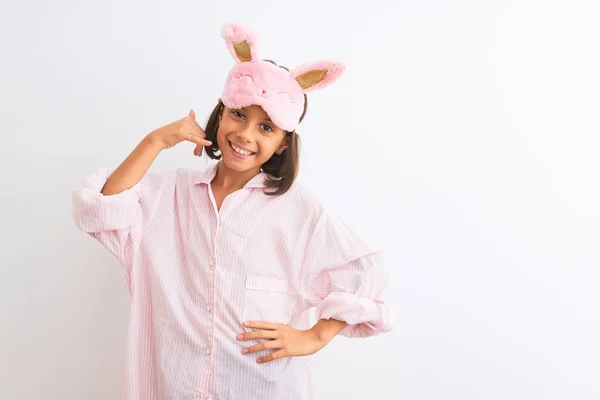 Beautiful Child Girl Wearing Sleep Mask Pajama Standing Isolated White — Stock Photo, Image