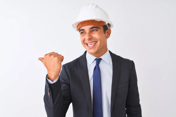 Young Handsome Architect Man Wearing Suit Helmet Isolated White Background — Stock Photo, Image