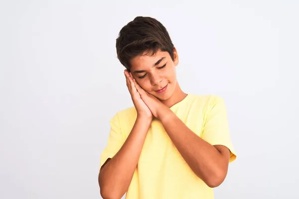 Bonito Adolescente Menino Sobre Branco Isolado Fundo Dormindo Cansado Sonhando — Fotografia de Stock