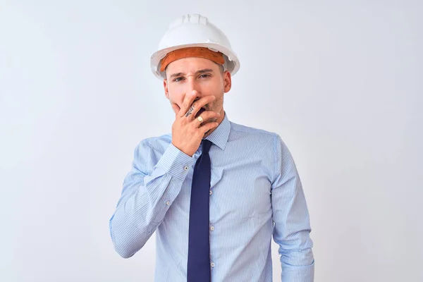 Young Business Man Wearing Contractor Safety Helmet Isolated Background Bored — Stock Photo, Image