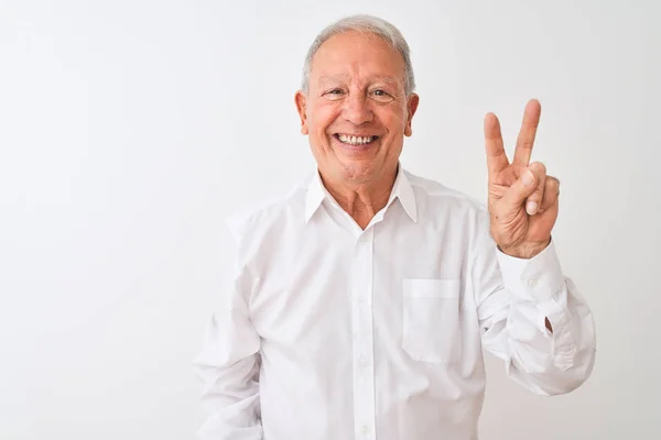 Senior Grey Haired Man Wearing Elegant Shirt Standing Isolated White — Stock Photo, Image