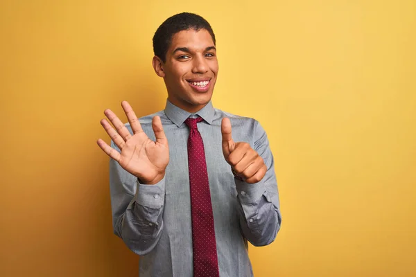 Young Handsome Arab Businessman Wearing Shirt Tie Isolated Yellow Background — ストック写真