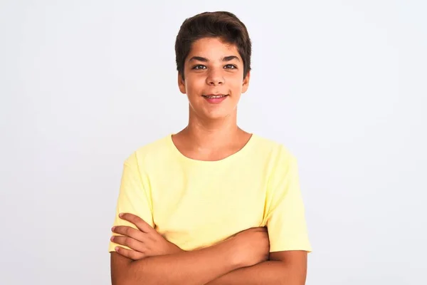 Guapo Adolescente Pie Sobre Fondo Blanco Aislado Feliz Cara Sonriendo — Foto de Stock