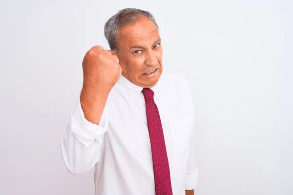 Senior Grey Haired Businessman Wearing Elegant Tie Isolated White Background — Stock Photo, Image